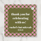 Retro-Karton mit Blumenmuster rosa grüner Bat Mitz Geschenkanhänger (Rückseite)