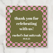 Retro-Karton mit Blumenmuster rosa grüner Bat Mitz Geschenkanhänger (Vorderseite)