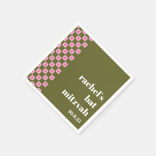 Retro-Karton mit Blumenmuster rosa grüner Bat Mitz Serviette (Ecke)