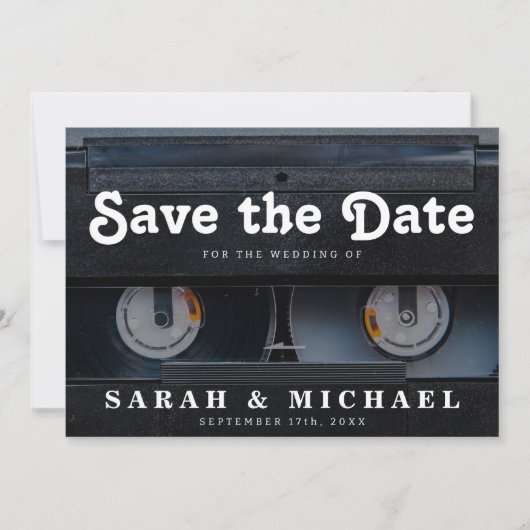 Retro-Kassette 80er Hochzeit Termin vormerken Save The Date (Vorderseite)
