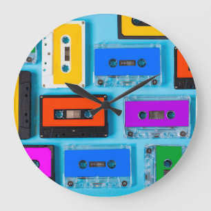 Retro-Kassette: Blaue Hintergrund-Kollektion Große Wanduhr
