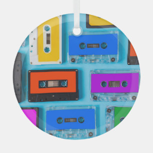 Retro-Kassette: Blaue Hintergrund-Kollektion Ornament Aus Glas