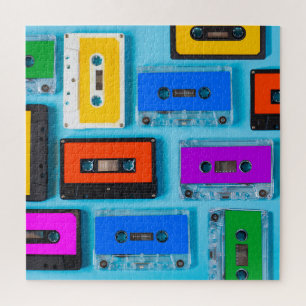 Retro-Kassette: Blaue Hintergrund-Kollektion Puzzle