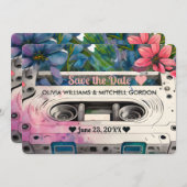 Retro-Kassette | Blumenhochzeit Datum speichern Einladung (Vorne/Hinten)