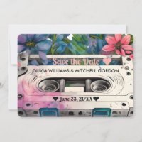 Retro-Kassette | Blumenhochzeit Datum speichern