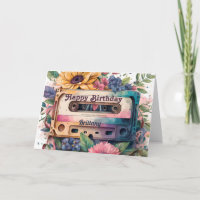 Retro-Kassette | Floral Happy Birthday Card