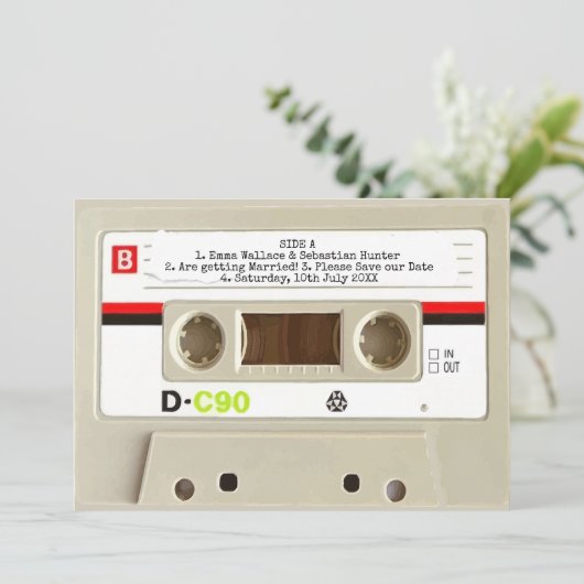 Retro-Kassette Hochzeit speichern das Datum Save The Date (Stehend Vorderseite)
