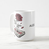 Retro-Kassette Rose personalisierter Name Kaffeetasse (Vorderseite Links)
