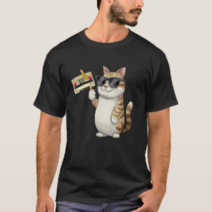 Retro-Kassette und Bleistift-Meme-Katze 90er Kasse T-Shirt