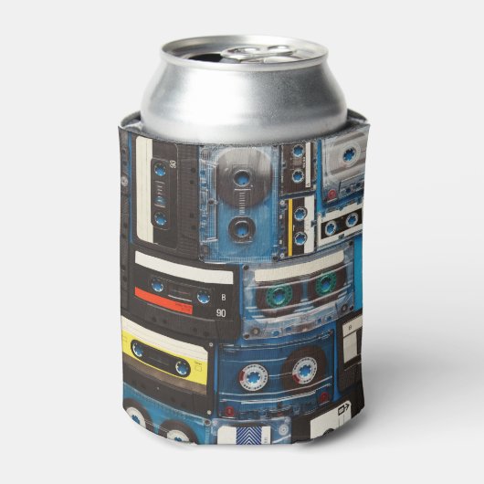 Retro-Kassetten: Blue Background Vintag. Dosenkühler (Kanne Vorderseite)