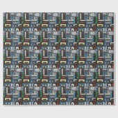 Retro-Kassetten: Blue Background Vintag. Geschenkpapier (Flach)