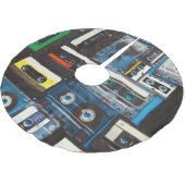 Retro-Kassetten: Blue Background Vintag. Polyester Weihnachtsbaumdecke (Schrägansicht)
