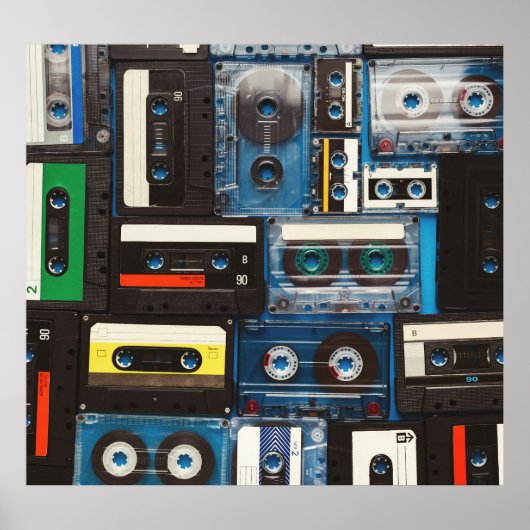 Retro-Kassetten: Blue Background Vintag. Poster (Vorne)