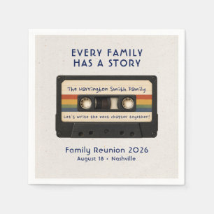 Retro-Kassetten-Familientreffen Name Datum Serviette