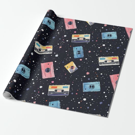 Retro-Kassetten im kosmischen Raum Geschenkpapier (Ungerollt)