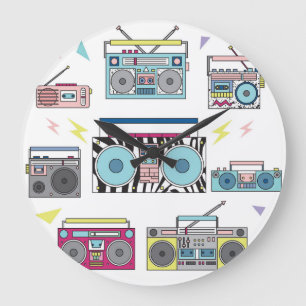 Retro-Kassettenrekorder: 80er Vintage Art Große Wanduhr