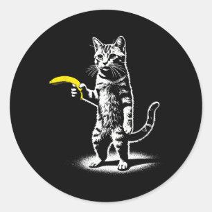 Retro Katz mit Bananenmäuse Männer Frauen Kinder N Runder Aufkleber