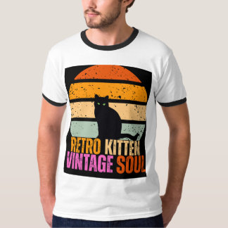 Retro-Kätzchen Vintage-Soul Schwarze Katze Sonnenu T-Shirt