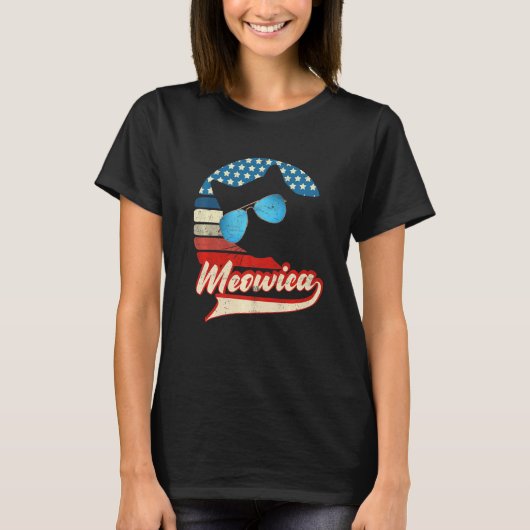 Retro Katze 4. Juli Meowica Merica Men Usa Ameri T-Shirt (Vorderseite)