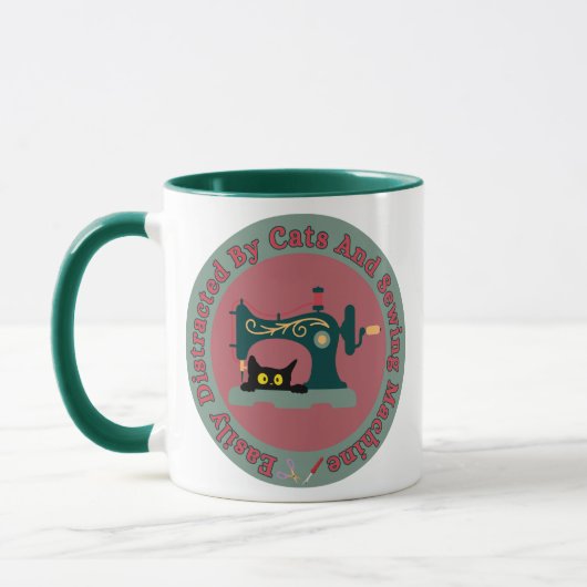 Retro-Katze an der Nähmaschine Tasse (Links)