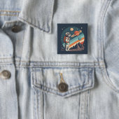 Retro-Katze-Astronaut Kosmische Raumillustration Button (Beispiel)