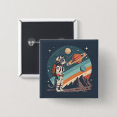 Retro-Katze-Astronaut Kosmische Raumillustration Button (Vorne & Hinten)