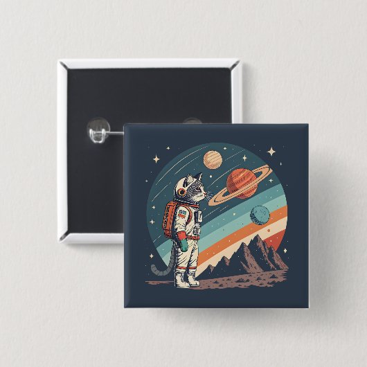 Retro-Katze-Astronaut Kosmische Raumillustration Button (Vorne & Hinten)