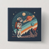 Retro-Katze-Astronaut Kosmische Raumillustration Button (Vorderseite)