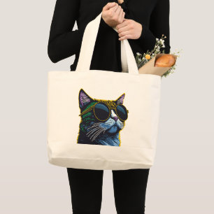 Retro-Katze: Charme der gelben Brille Jumbo Stoffbeutel