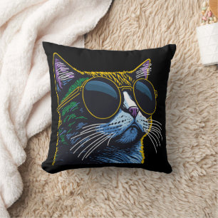 Retro-Katze: Charme der gelben Brille Kissen