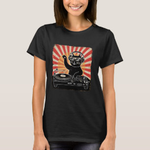 Retro-Katze-DJ-Disco-Party-Kopfhörer-Musik-Lustige T-Shirt