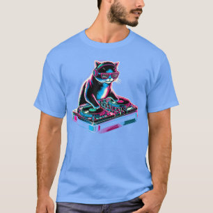 Retro-Katze-DJ-Disco-Party-Musik-Geschenk Lustige T-Shirt