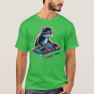 Retro-Katze-DJ-Disco-Party-Musik-Geschenk Lustige  T-Shirt