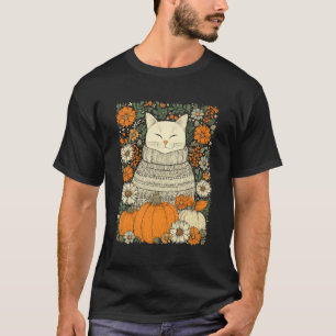 Retro-Katze Halloween-Kürbis Herbst Herbst T-Shirt