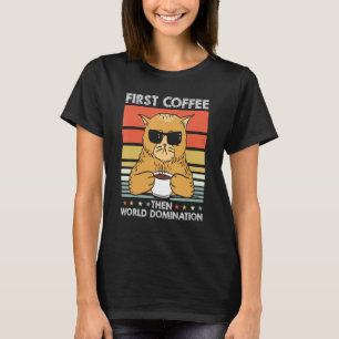 Retro-Katze-Kaffee-Sonnenbrille Haustierbesitzer   T-Shirt