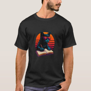 Retro-Katze mit Bleistift Notizbuch Kalligrafiesch T-Shirt