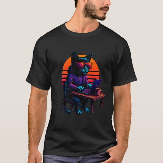 Retro-Katze mit Code-Softwarekenntnissen Computerp T-Shirt (Vorderseite)