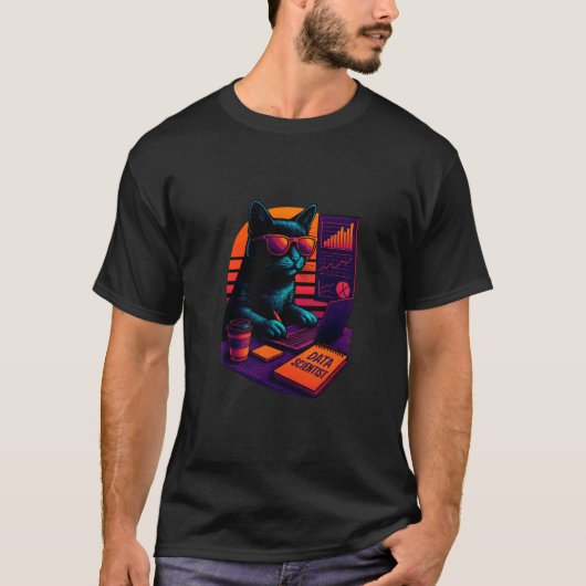 Retro-Katze mit Data-AI-Fähigkeiten Data Scientist T-Shirt (Vorderseite)