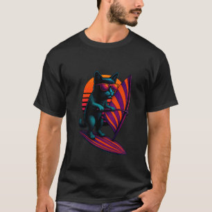 Retro-Katze mit gestreifter Segel-Wind-Surfen-Surf T-Shirt