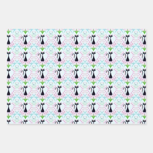 Retro-Katze mit Herz und Blume der Mama Geschenkpapier Set (Vorderseite 2)