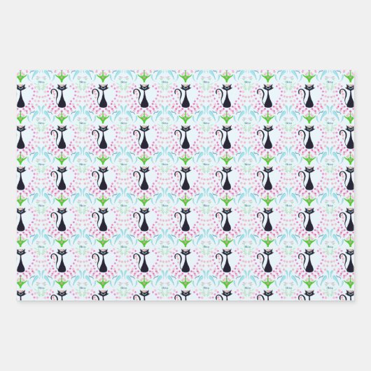 Retro-Katze mit Herz und Blume der Mama Geschenkpapier Set (Vorderseite)