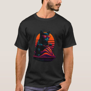 Retro-Katze mit Jetski-Fahrt Wasserfahrer T-Shirt