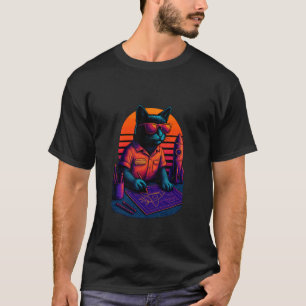 Retro-Katze mit Raketen-Weltraumfähigkeiten Luft- T-Shirt