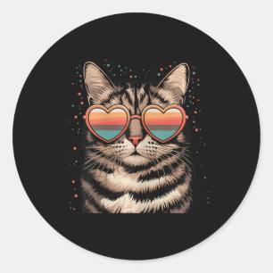 Retro-Katze mit Sonnenbrille Herz Liebe Süße Katze Runder Aufkleber