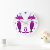 Retro-Katze Mitte des Jahrhunderts niedlich gurt Große Wanduhr (Zuhause)