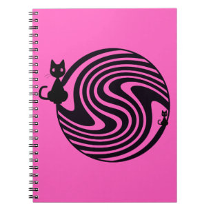Retro-Katze - Rosa psychedelischer Wirbel Notizblock