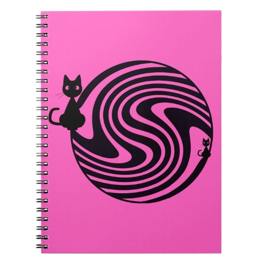 Retro-Katze - Rosa psychedelischer Wirbel Notizblock (Vorderseite)