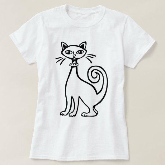 Retro-Katze - Schwarz und Weiß T-Shirt (Design vorne)
