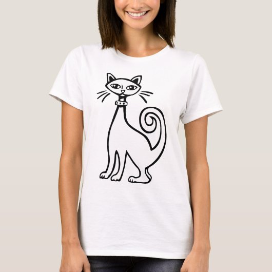 Retro-Katze - Schwarz und Weiß T-Shirt (Vorderseite)