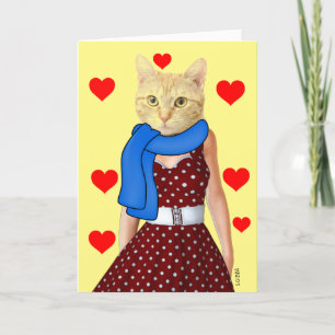 RETRO KATZE TRAGEN EINE DRESS GIRLFRIEND BIRTHDAY FEIERTAGSKARTE
